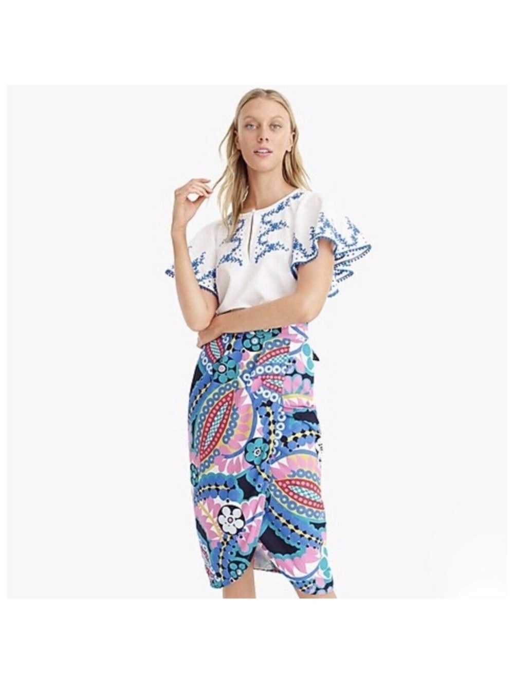 J. Crew Multicolor Paisley Wrap Midi Skirt